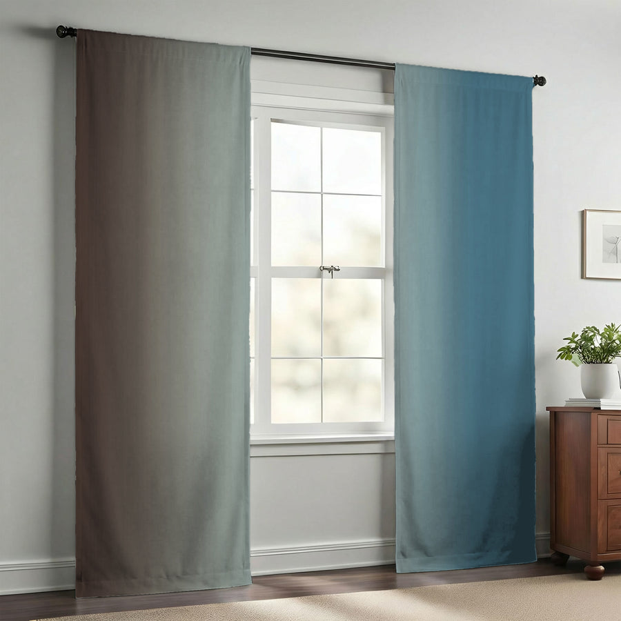 Minimalist Gradient Brown to Teal Fade Window Curtains