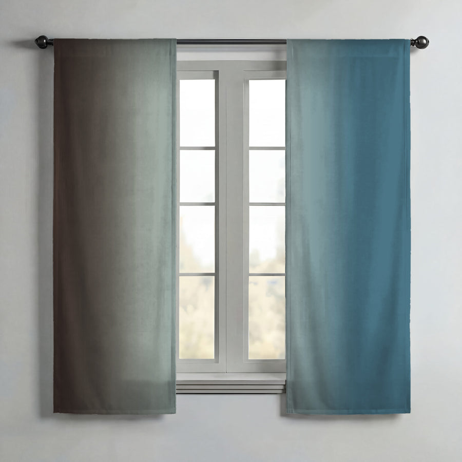 Minimalist Gradient Brown to Teal Fade Window Curtains