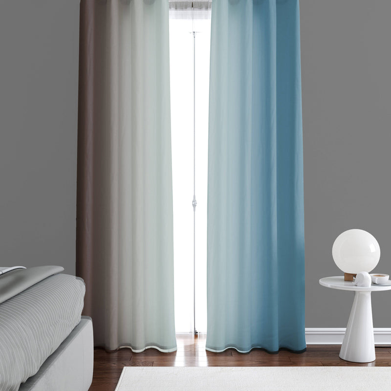 Brown to Blue Vertical Ombre Gradient Window Curtains - Deja Blue Studios