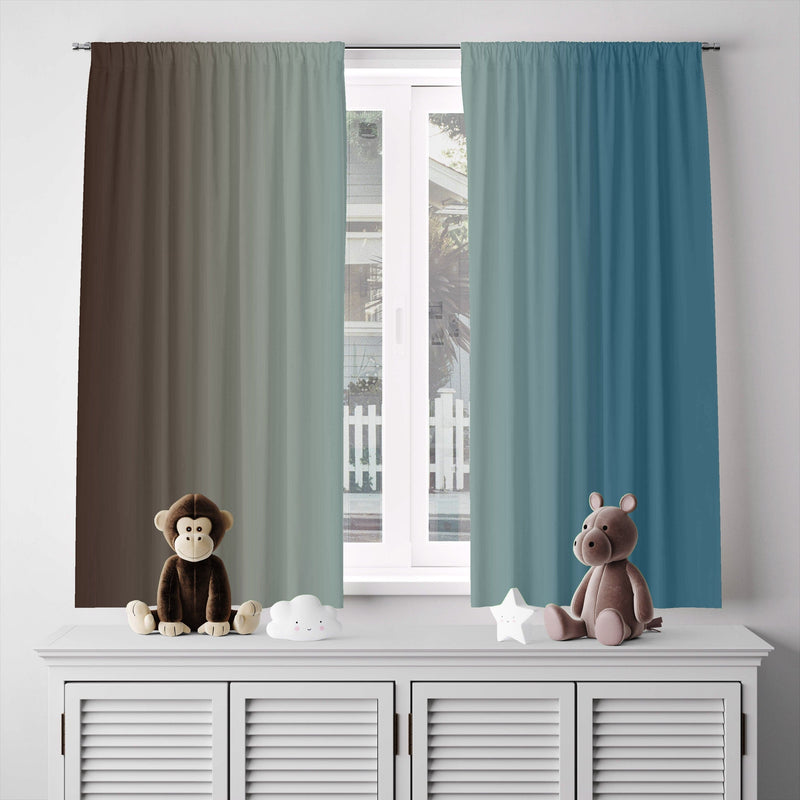 Brown to Blue Vertical Ombre Gradient Window Curtains - Deja Blue Studios