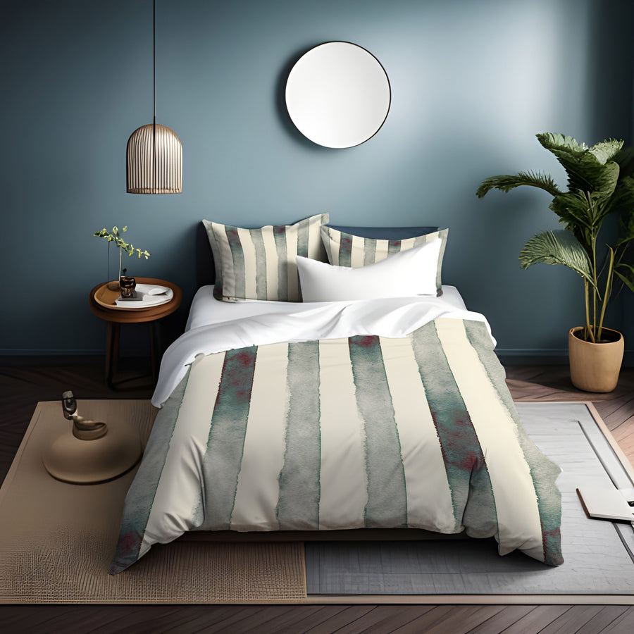 Neutral Vertical Stripe Stone Wash Duvet Cover
