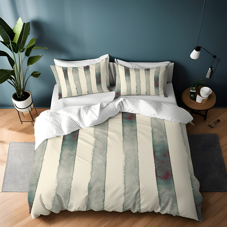 Neutral Vertical Stripe Stone Wash Duvet Cover