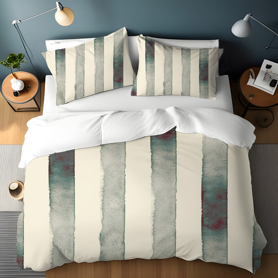 Neutral Vertical Stripe Stone Wash Duvet Cover