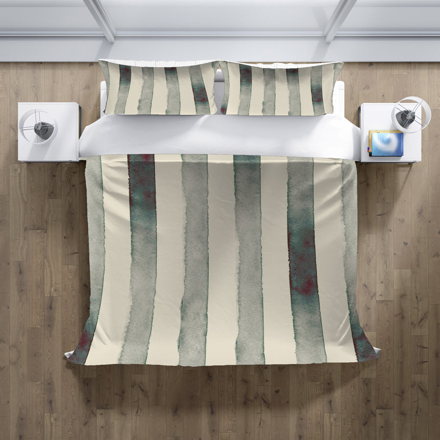 Neutral Vertical Stripe Stone Wash Duvet Cover