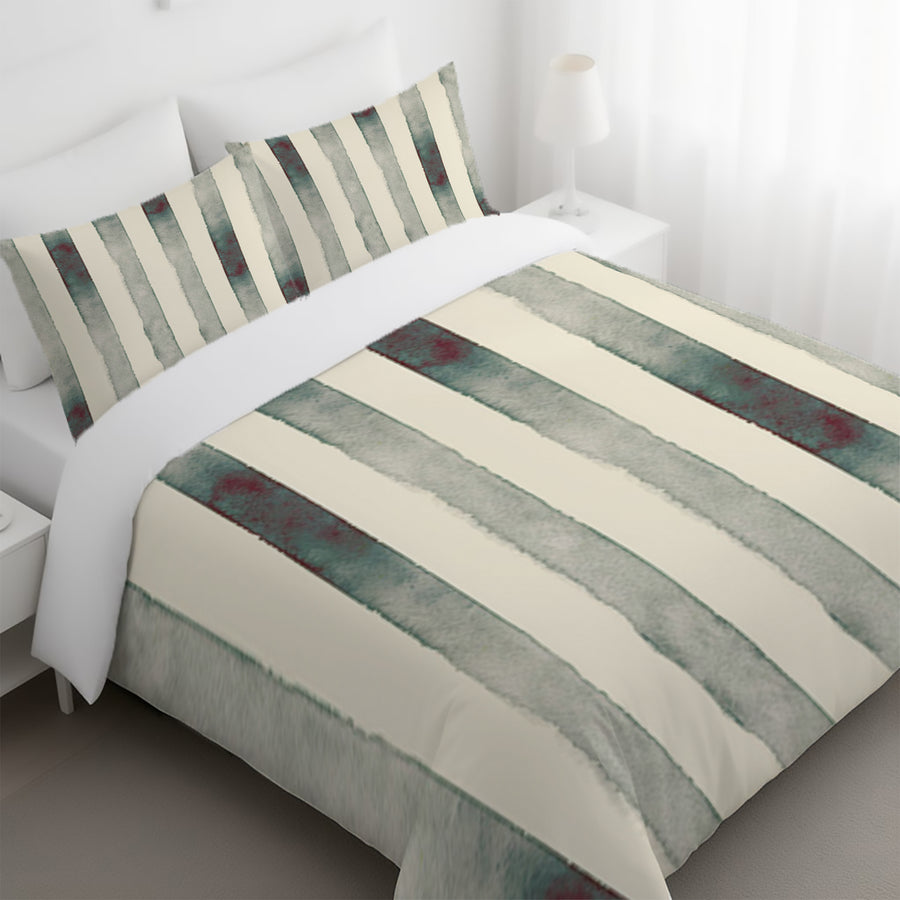 Neutral Vertical Stripe Stone Wash Duvet Cover