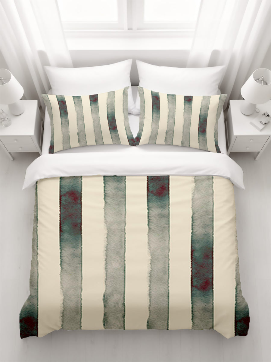 Neutral Vertical Stripe Stone Wash Duvet Cover