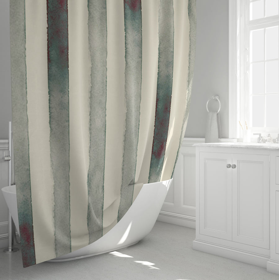 Neutral Vertical Stripe Stone Wash Shower Curtain