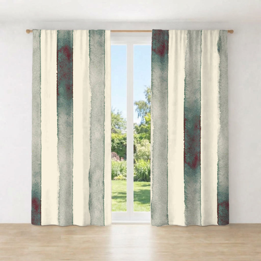 Neutral Vertical Stripe Stone Wash Window Curtains