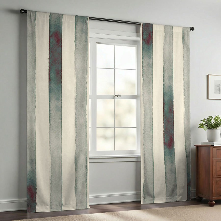 Neutral Vertical Stripe Stone Wash Window Curtains