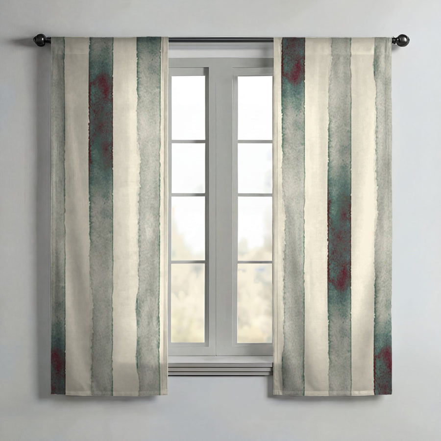 Neutral Vertical Stripe Stone Wash Window Curtains