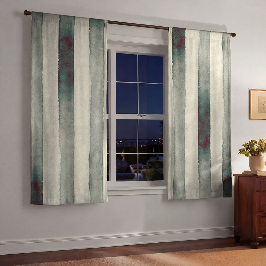 Neutral Vertical Stripe Stone Wash Window Curtains