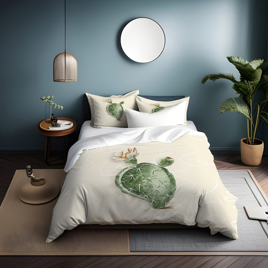 Green Desert Cactus Botanical Illustration Duvet Cover