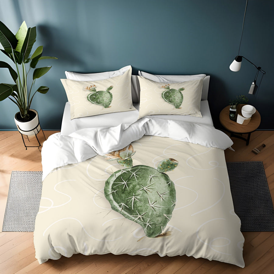 Green Desert Cactus Botanical Illustration Duvet Cover