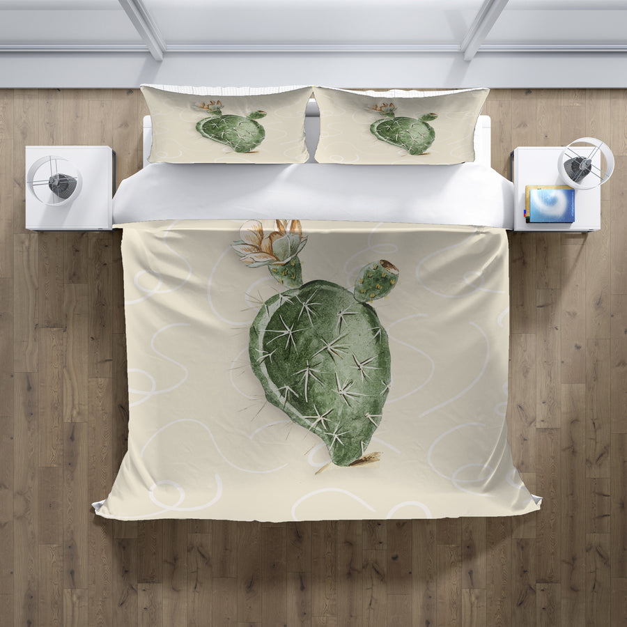 Green Desert Cactus Botanical Illustration Duvet Cover