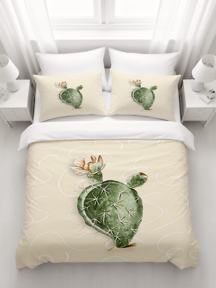 Green Desert Cactus Botanical Illustration Duvet Cover