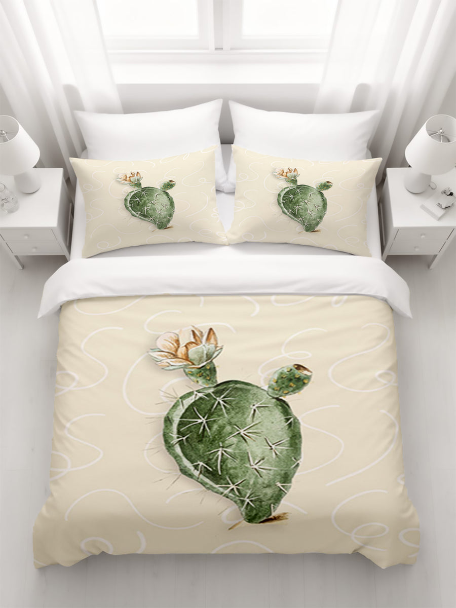 Green Desert Cactus Botanical Illustration Duvet Cover