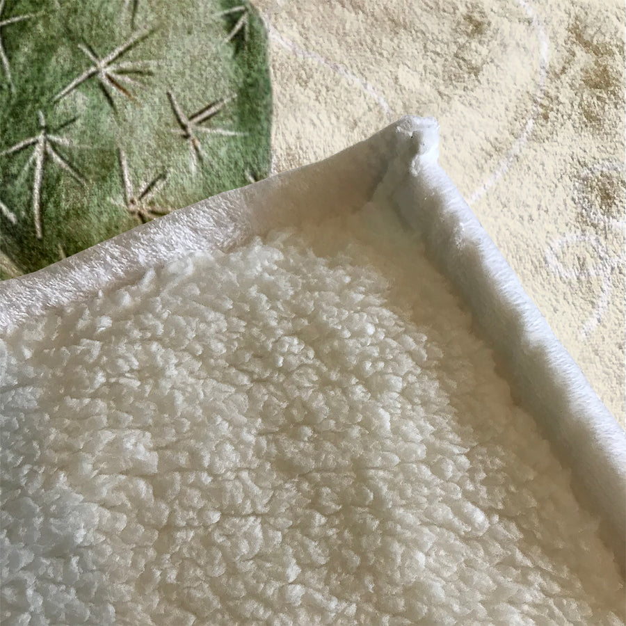Green Desert Cactus Botanical Illustration Fleece Sherpa Blanket