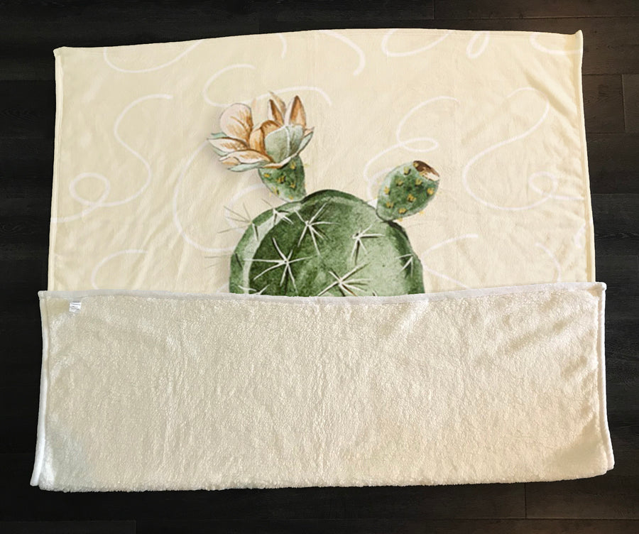 Green Desert Cactus Botanical Illustration Fleece Sherpa Blanket