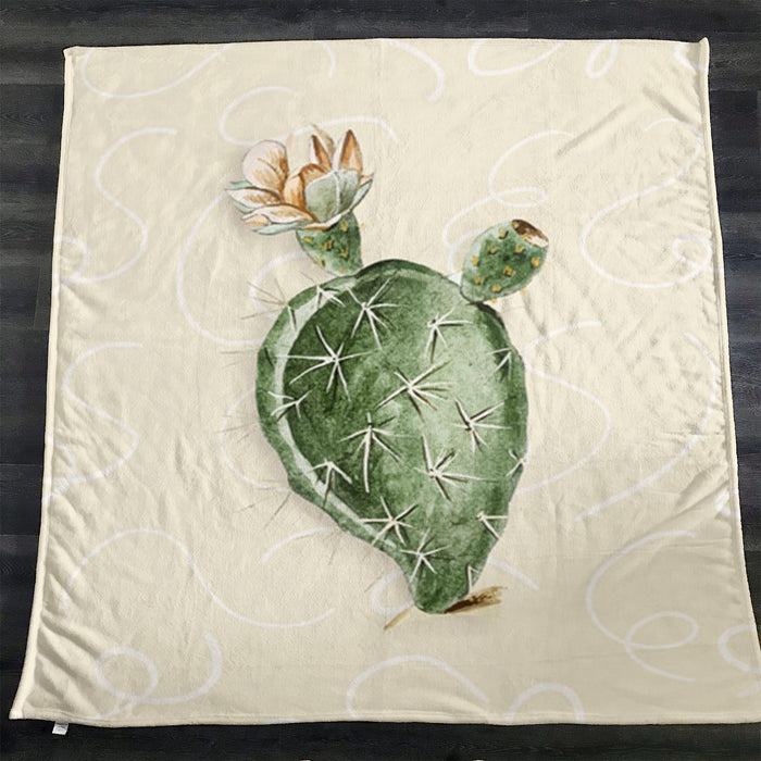 Green Desert Cactus Botanical Illustration Fleece Sherpa Blanket