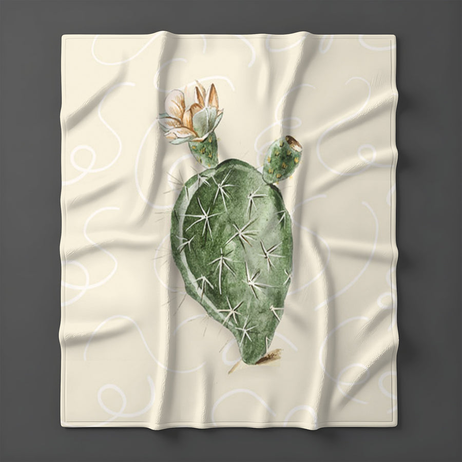 Green Desert Cactus Botanical Illustration Fleece Sherpa Blanket