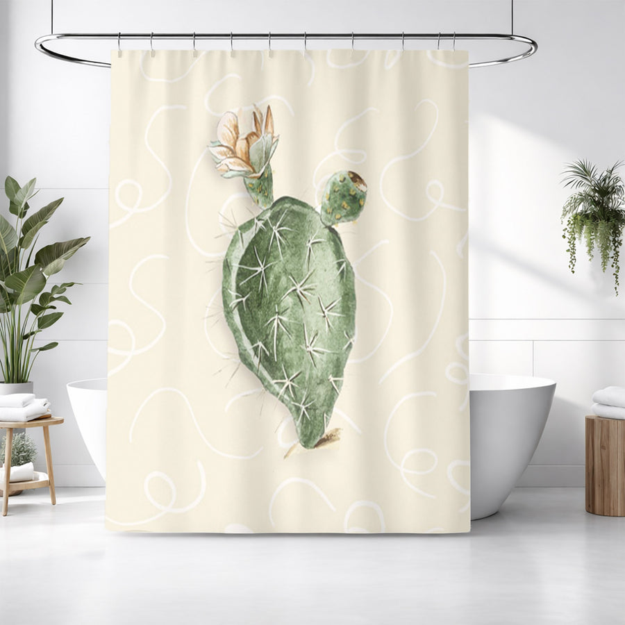 Green Desert Cactus Botanical Illustration Shower Curtain