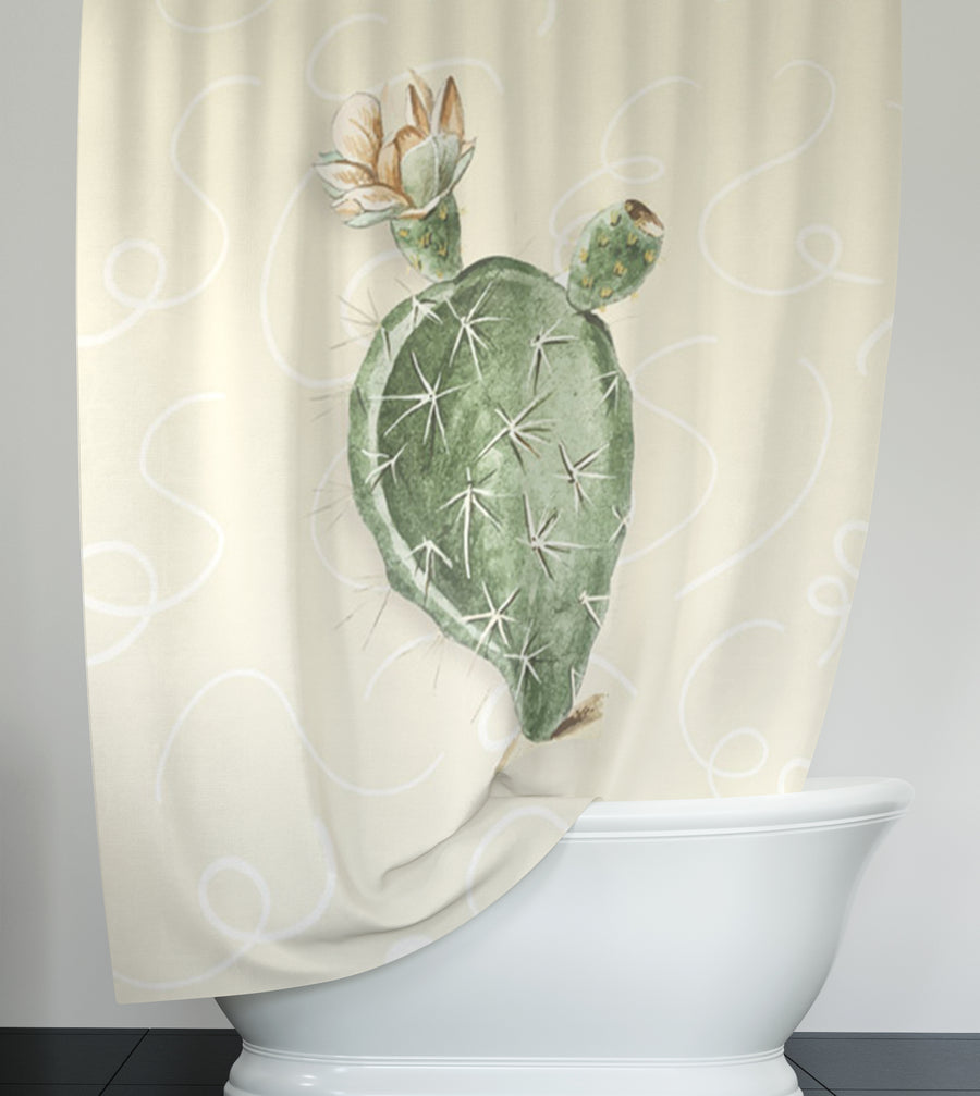 Green Desert Cactus Botanical Illustration Shower Curtain