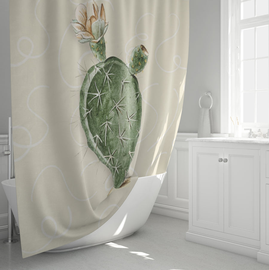 Green Desert Cactus Botanical Illustration Shower Curtain