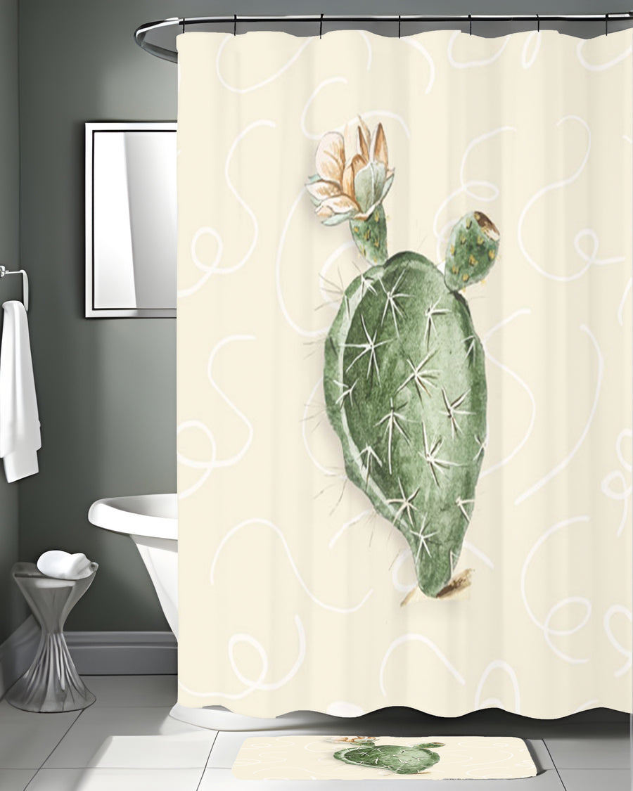 Green Desert Cactus Botanical Illustration Shower Curtain