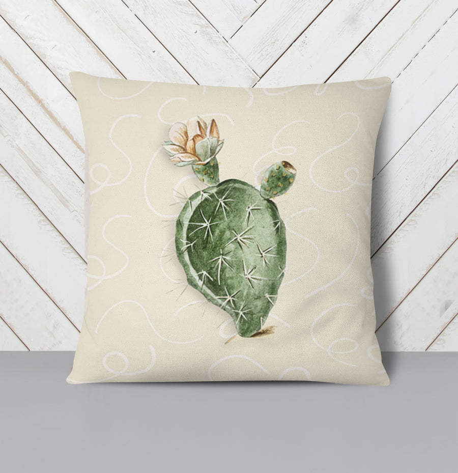 Green Desert Cactus Botanical Illustration Throw Pillow Cover