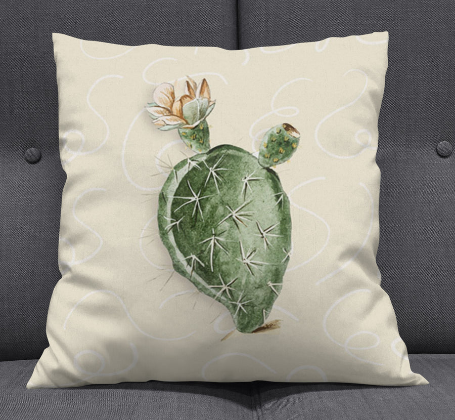 Green Desert Cactus Botanical Illustration Throw Pillow Cover