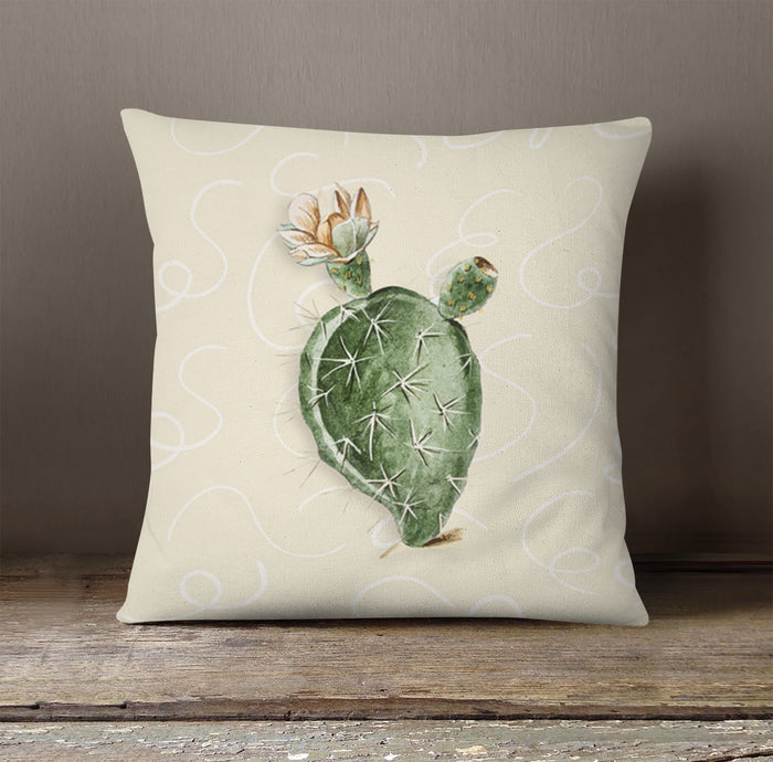 Green Desert Cactus Botanical Illustration Throw Pillow Cover