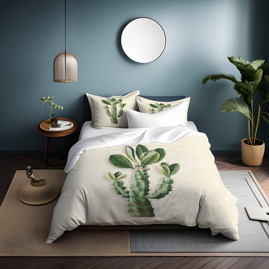 Green Succulent Plant Botanical Print Duvet Cover