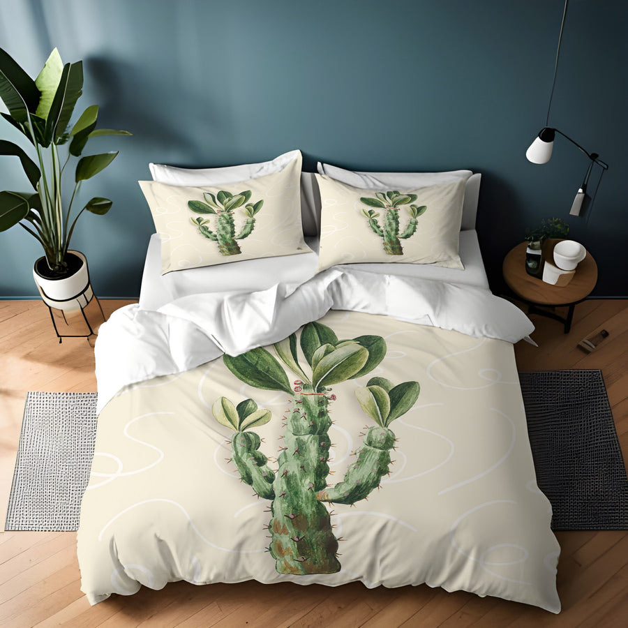 Green Succulent Plant Botanical Print Duvet Cover