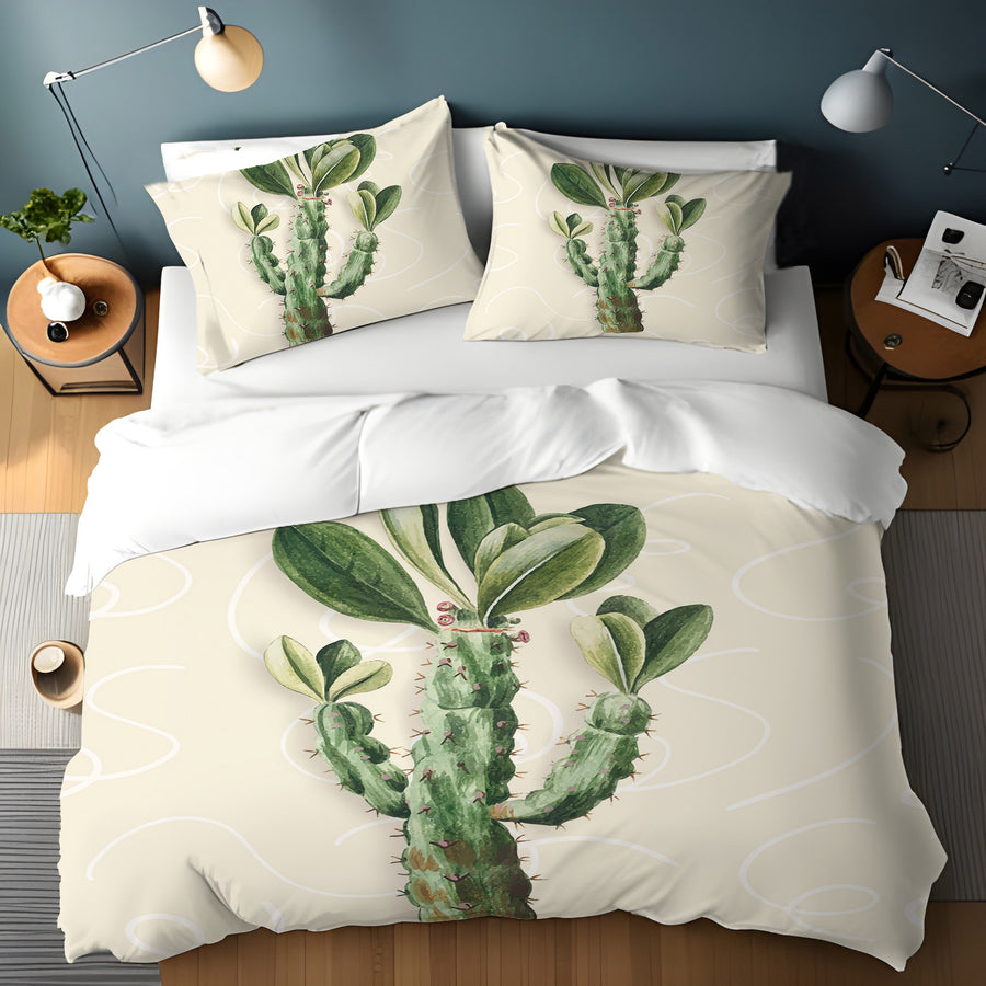 Green Succulent Plant Botanical Print Duvet Cover