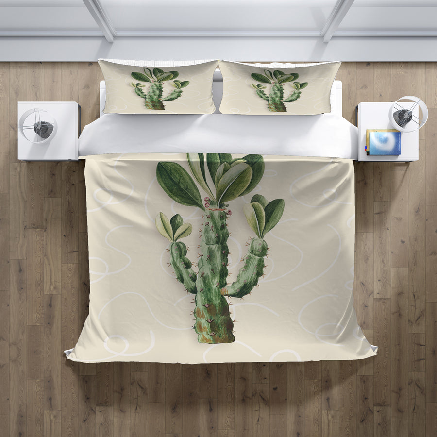 Green Succulent Plant Botanical Print Duvet Cover