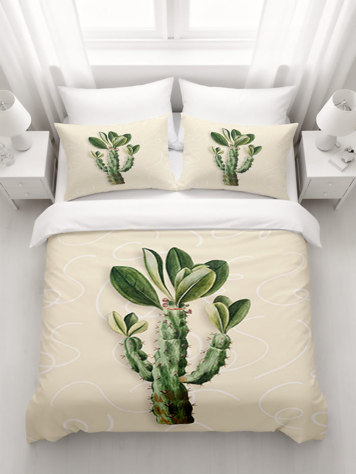Green Succulent Plant Botanical Print Duvet Cover