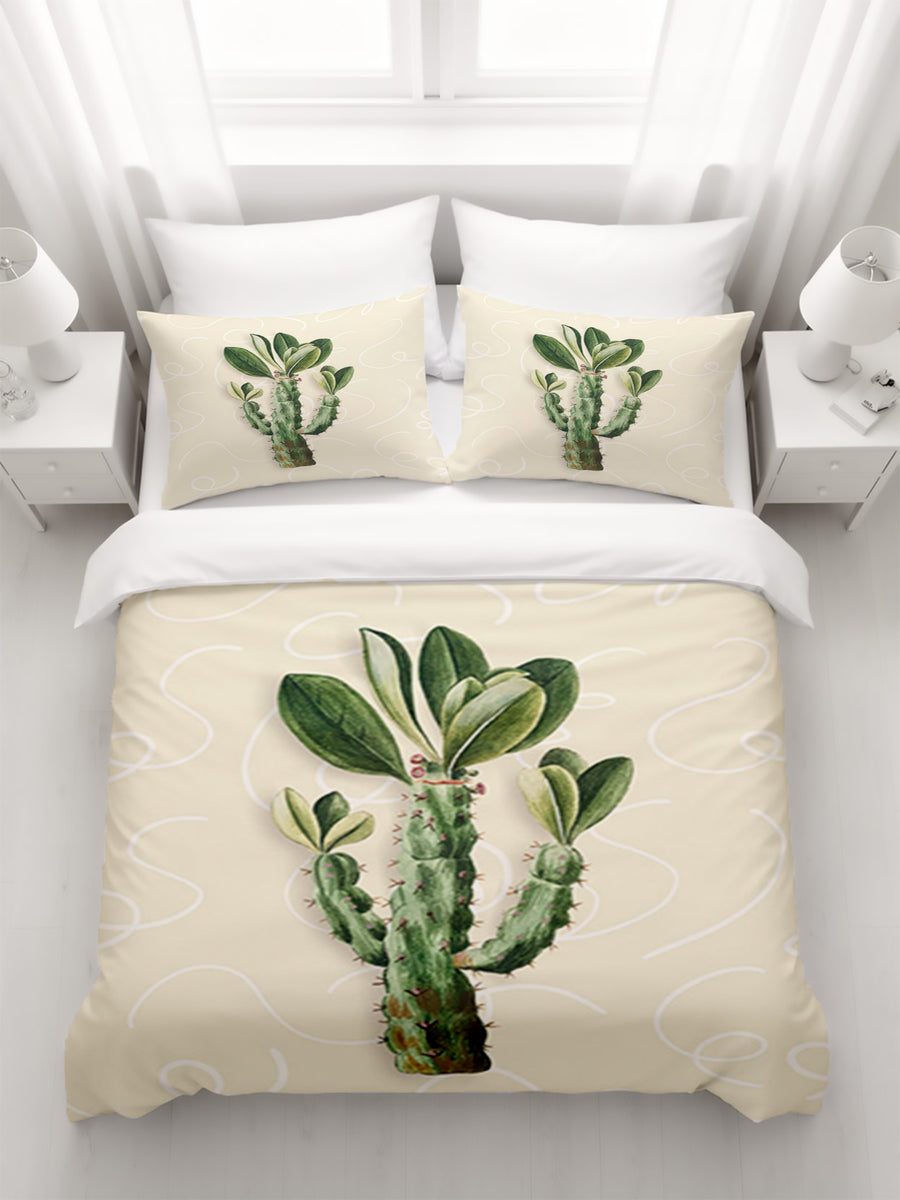 Green Succulent Plant Botanical Print Duvet Cover