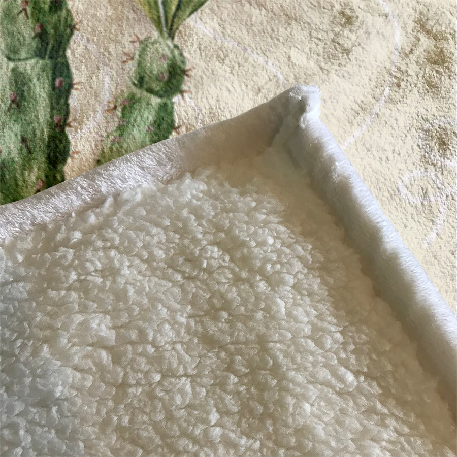 Green Succulent Plant Botanical Print Fleece Sherpa Blanket