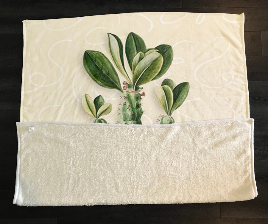 Green Succulent Plant Botanical Print Fleece Sherpa Blanket