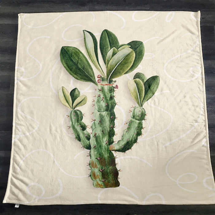 Green Succulent Plant Botanical Print Fleece Sherpa Blanket