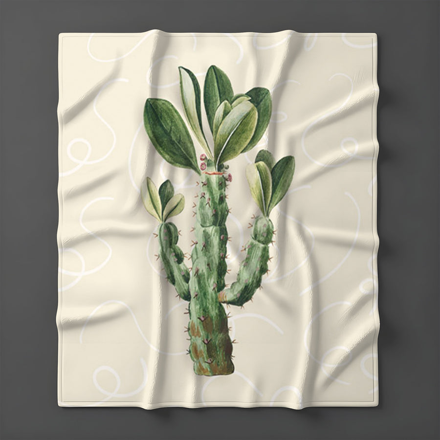 Green Succulent Plant Botanical Print Fleece Sherpa Blanket