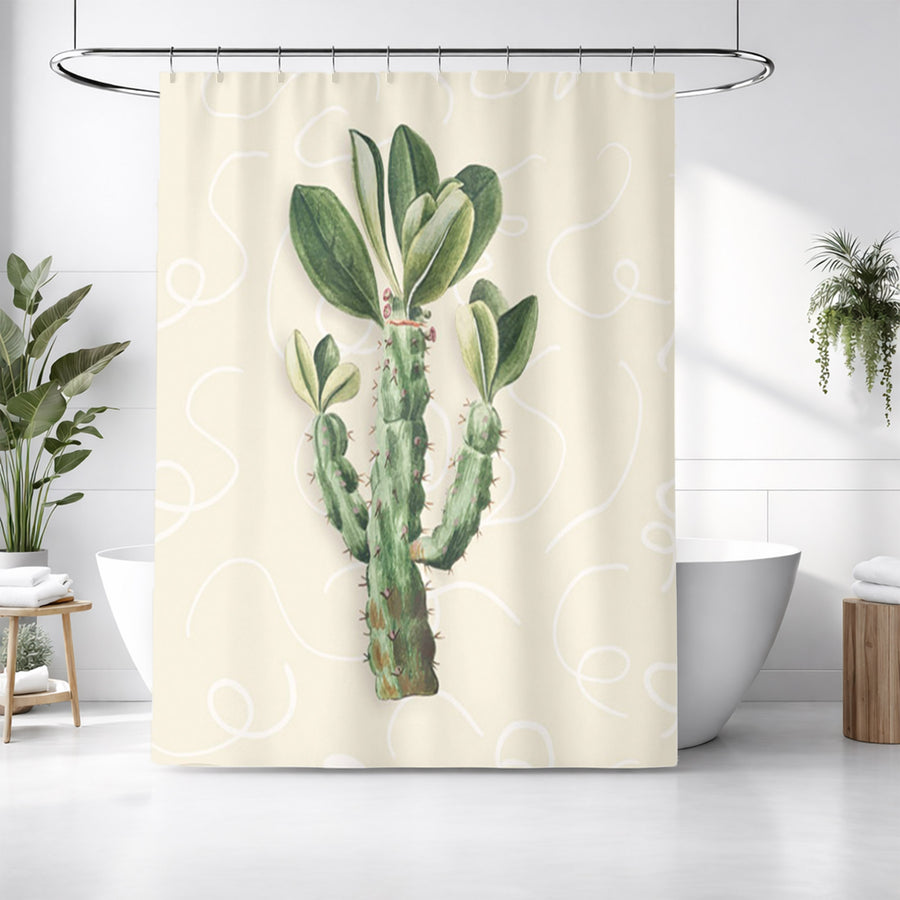 Green Succulent Plant Botanical Print Shower Curtain