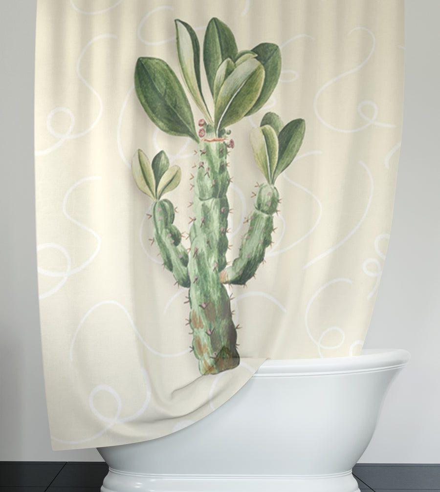 Green Succulent Plant Botanical Print Shower Curtain