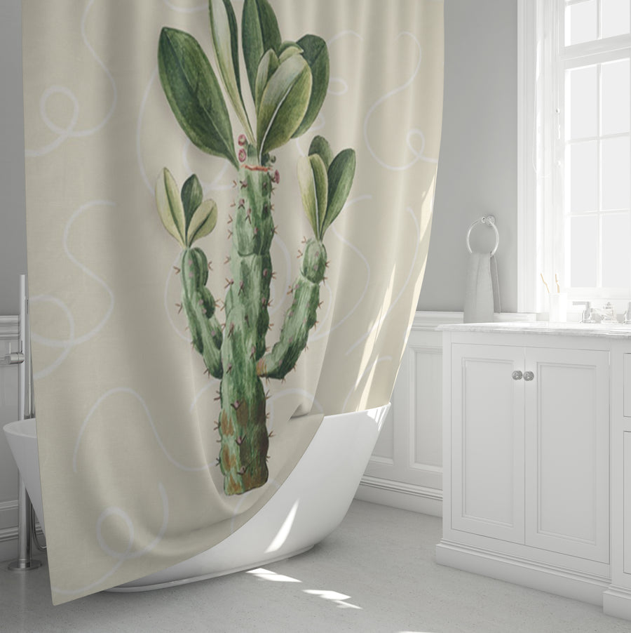 Green Succulent Plant Botanical Print Shower Curtain
