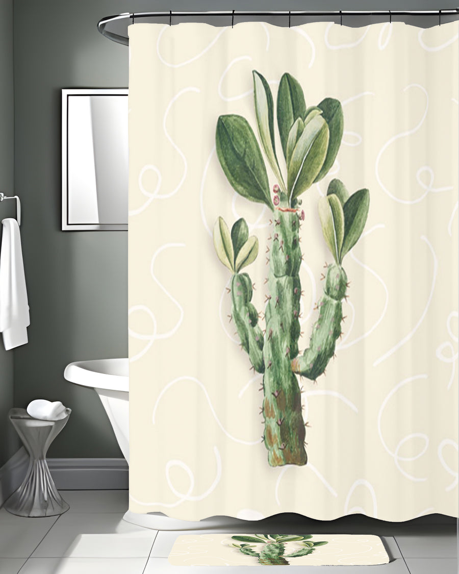 Green Succulent Plant Botanical Print Shower Curtain