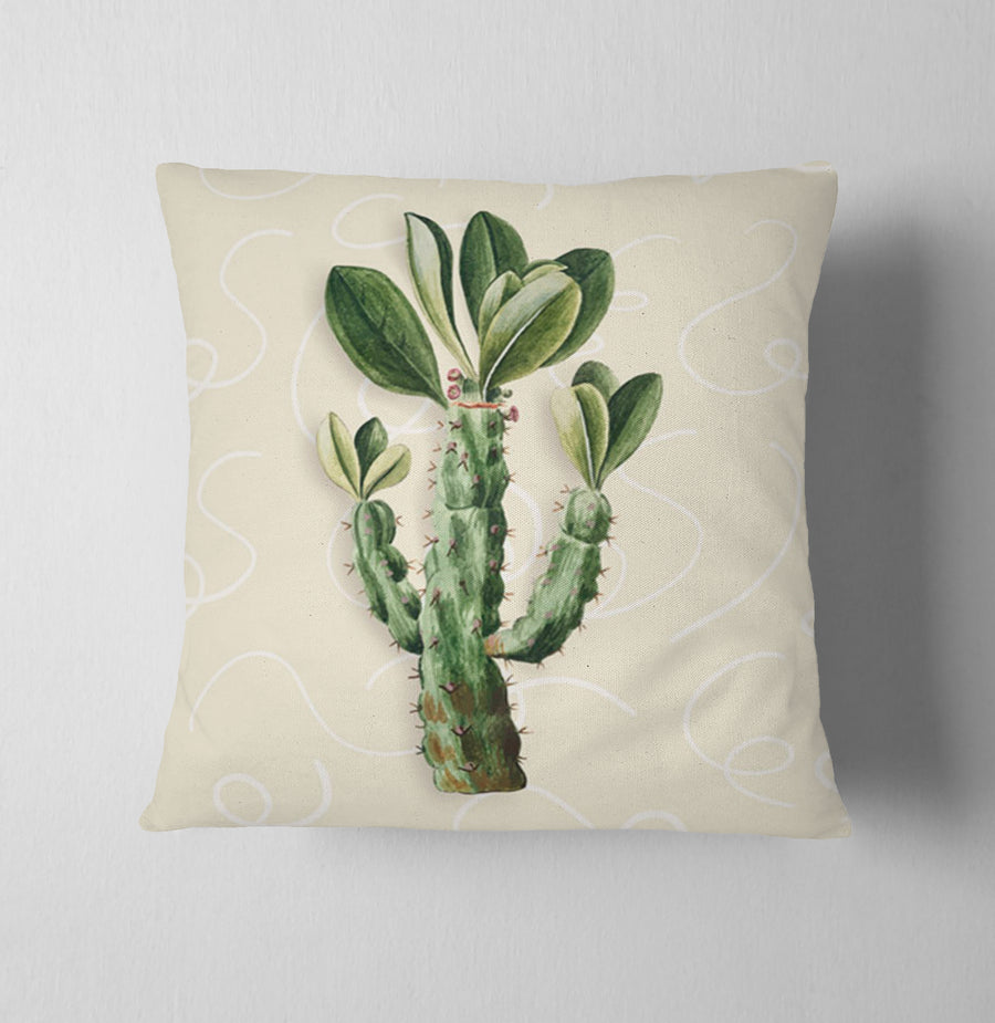 Green Succulent Plant Botanical Print Throw Pillow Cover