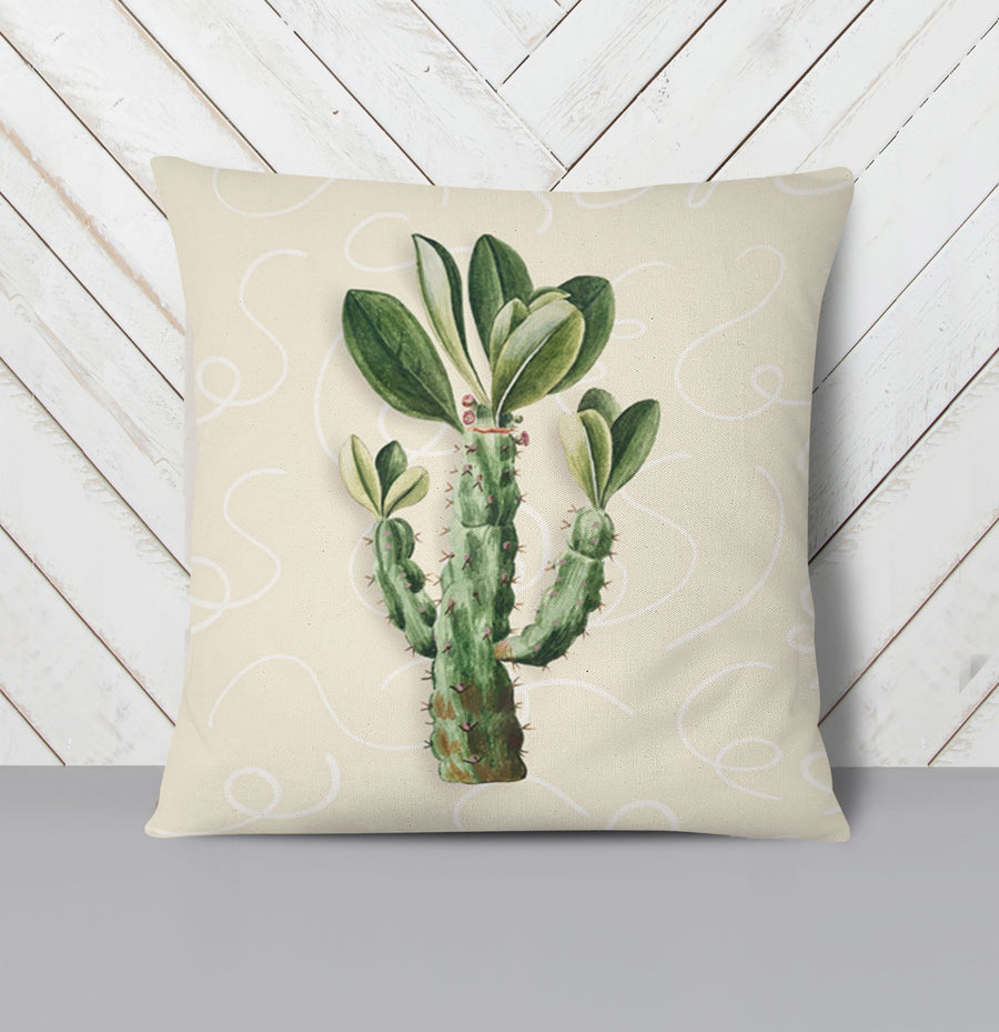 Green Succulent Plant Botanical Print Throw Pillow Cover