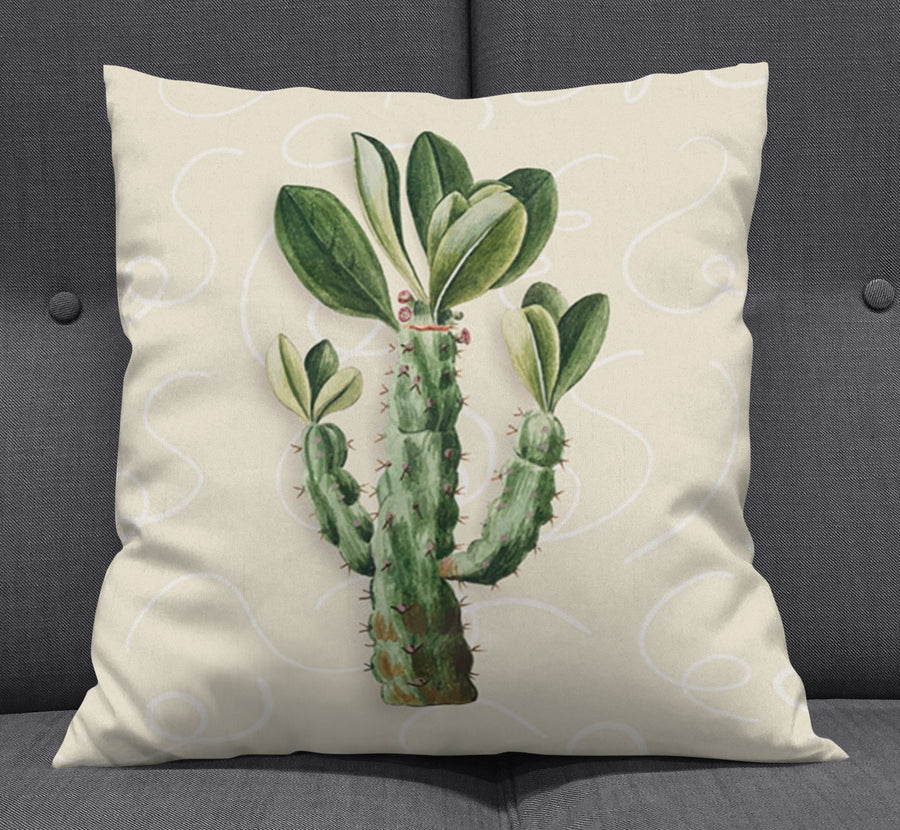 Green Succulent Plant Botanical Print Throw Pillow Cover