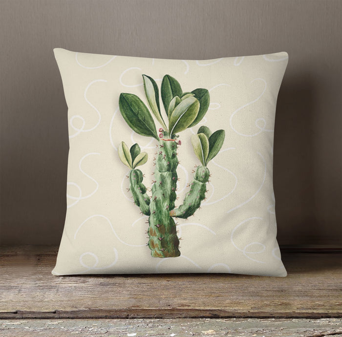 Green Succulent Plant Botanical Print Throw Pillow Cover