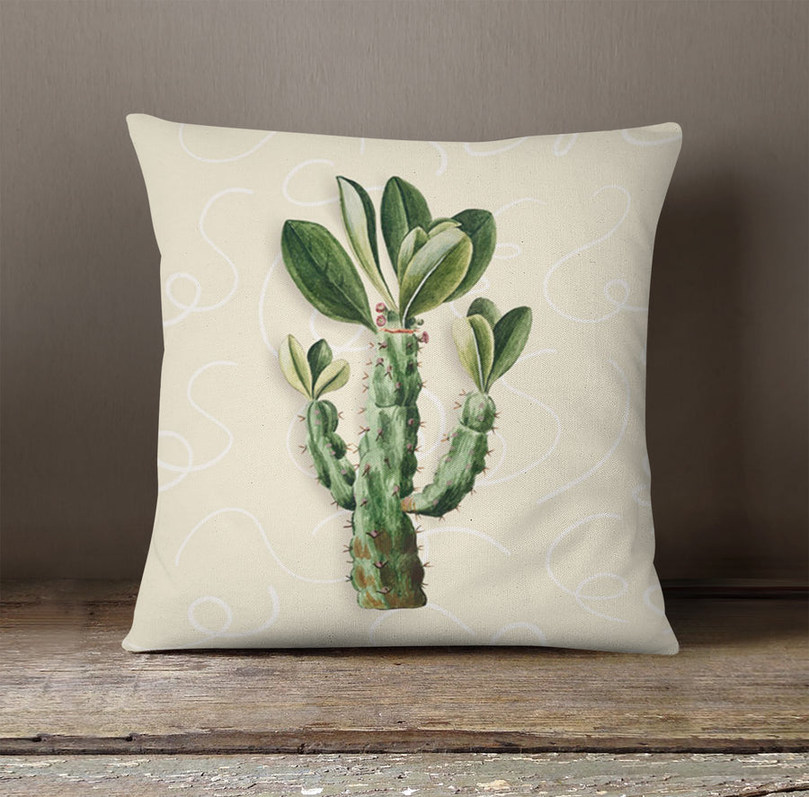 Green Succulent Plant Botanical Print Throw Pillow Cover
